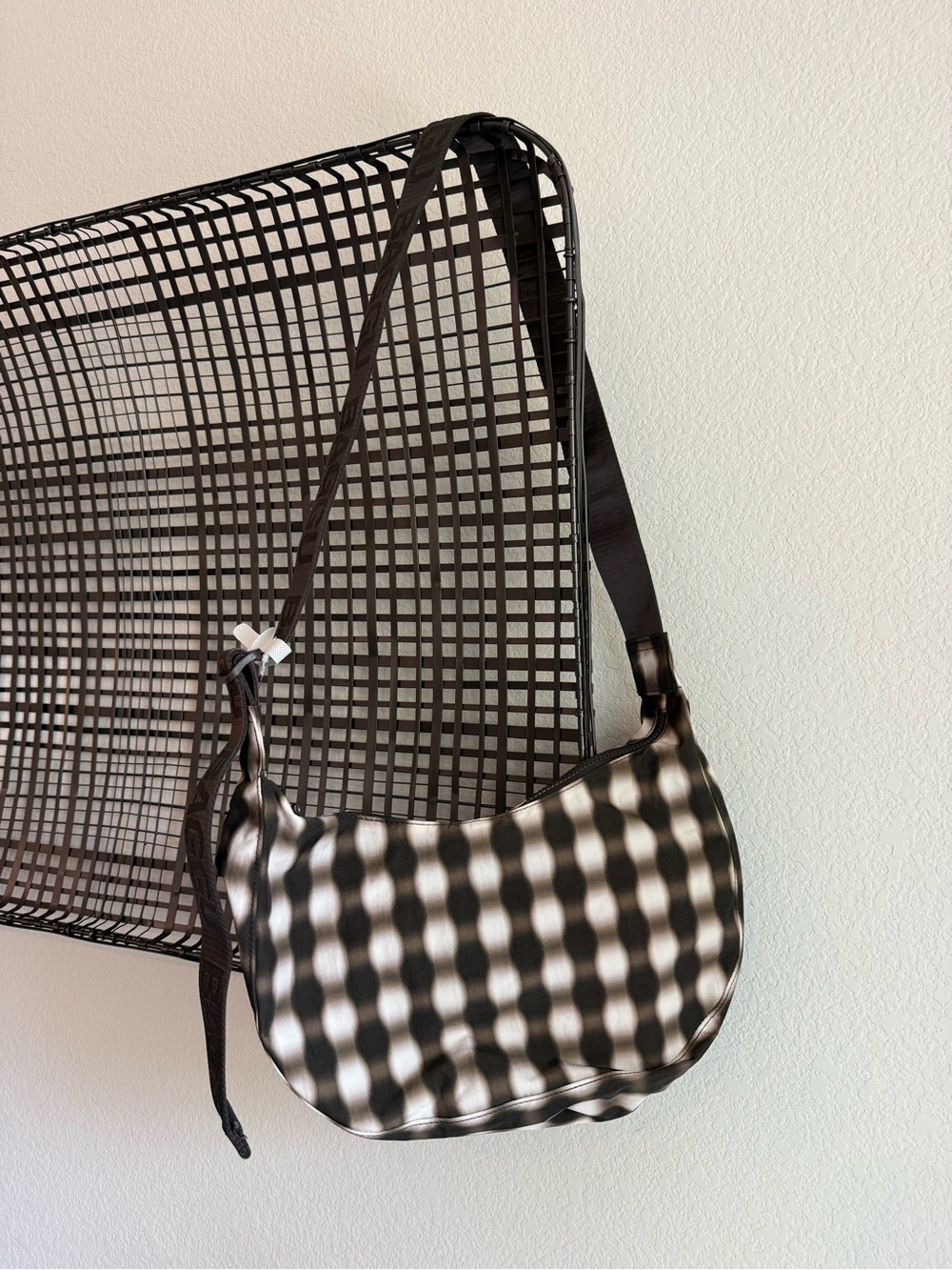 Baggu medium nylon crescent bag blurred gingham brown